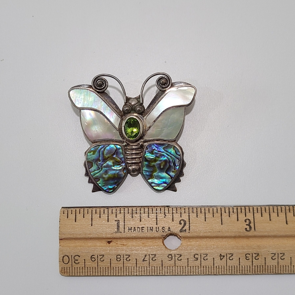 Sajen Sterling Silver Butterfly Brooch with Abalone and Mother of Pearl - Picture 3 of 3